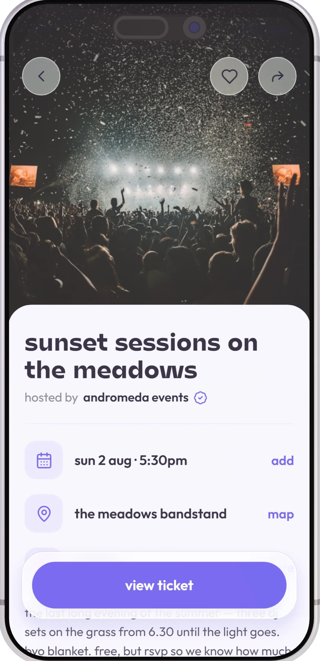 an event page on unify with tickets