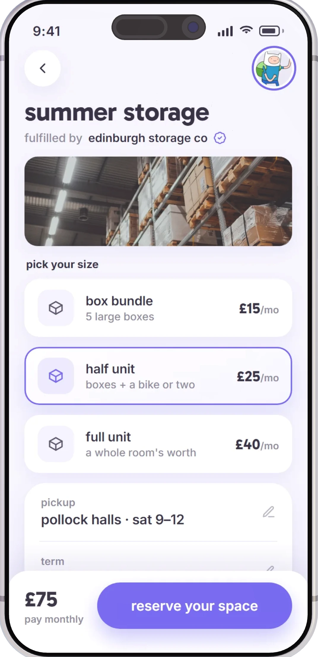booking summer storage with man in a van
